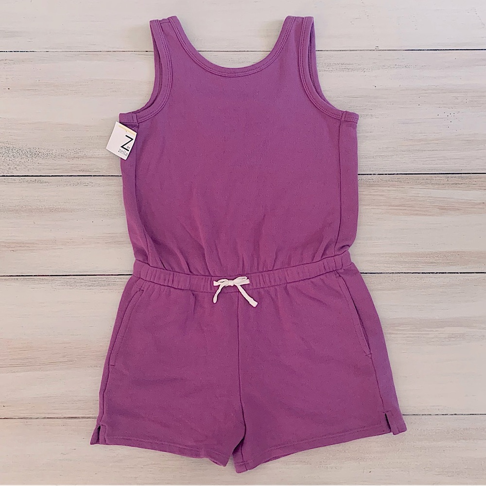 NEW Zella Girls Distressed Plum Sleeveless Drawstring Soft Romper Small